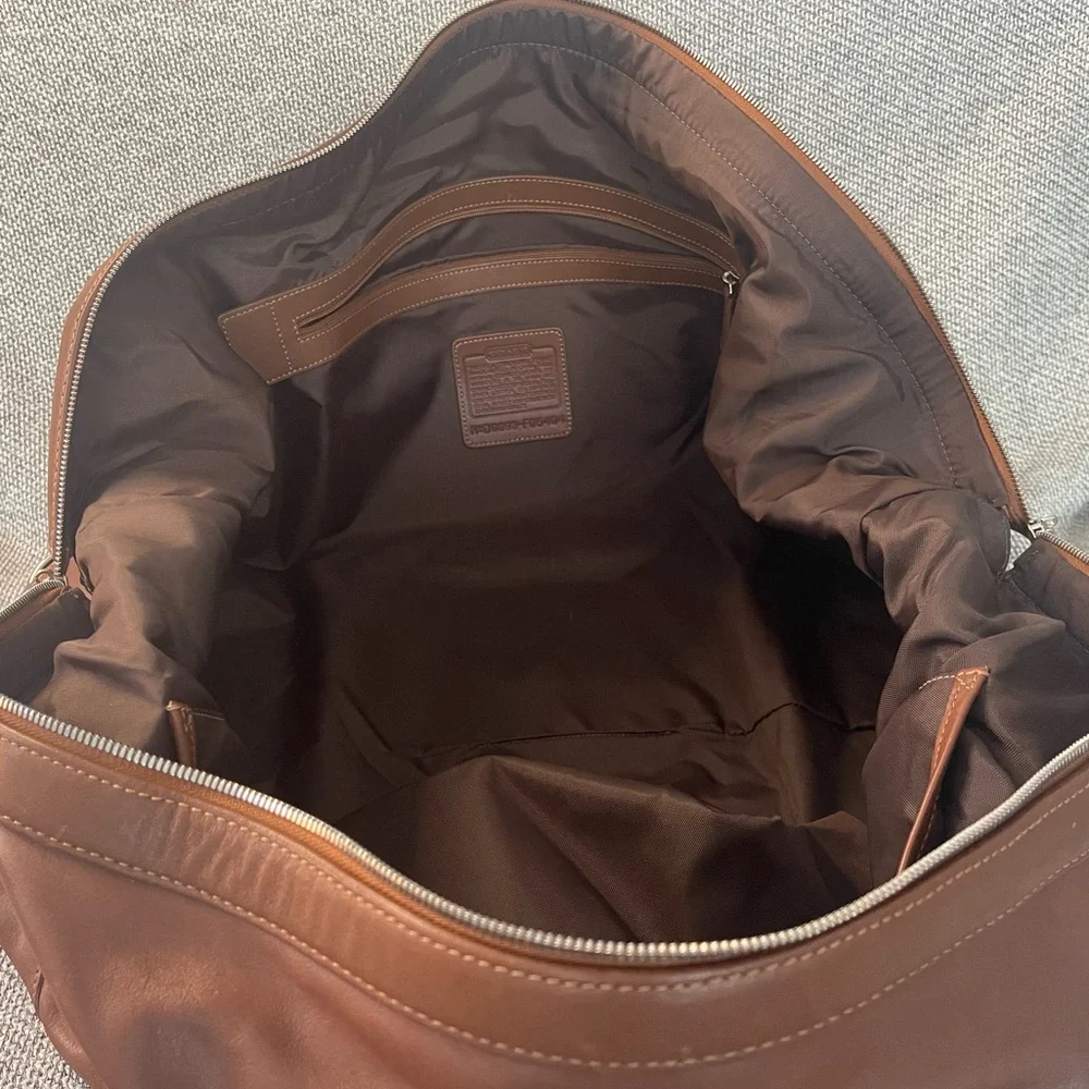 Coach Heavy Brown Leather Travel Duffel Bag with Coach Lock and Key - Picture 12 of 16